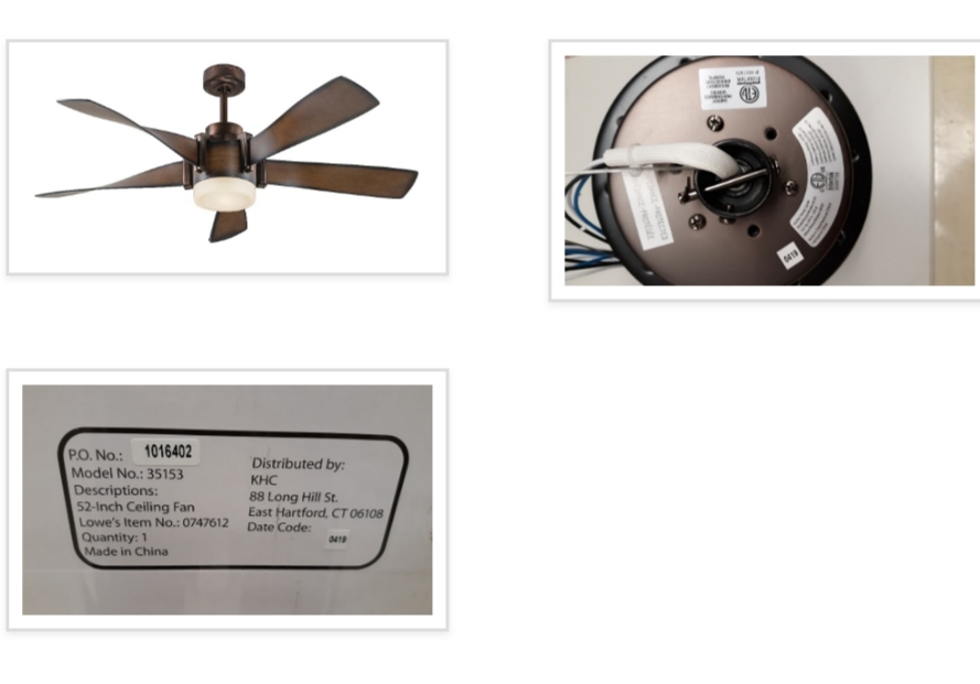 Kichler 52" 5-Blade Indoor Fan recalled due to injury hazard