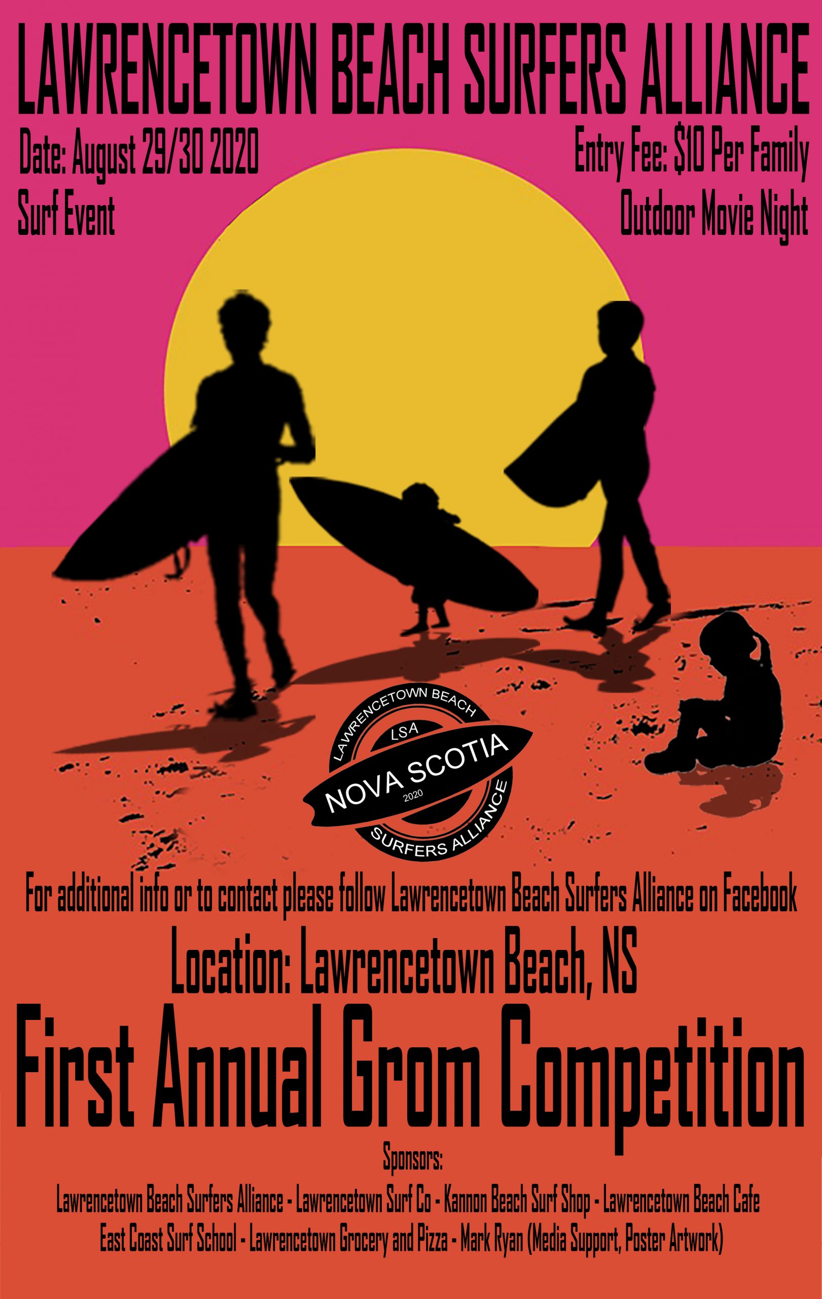 Lawrencetown Beach Surfers Alliance is Super stoked to be hosting the 1st annual LSA kids(grom) surfing competition