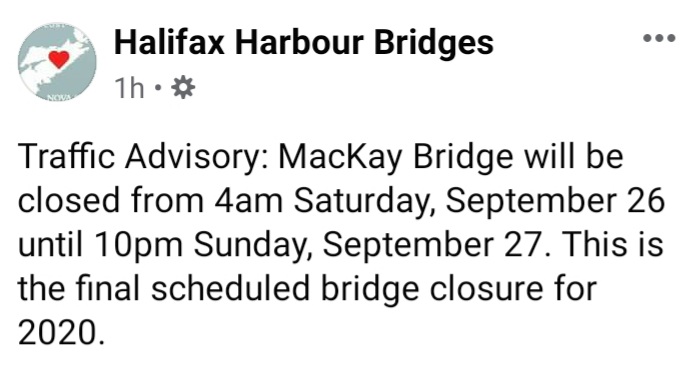 MacKay Bridge will be closed from 4am Saturday, September 26 until 10pm Sunday, September 27