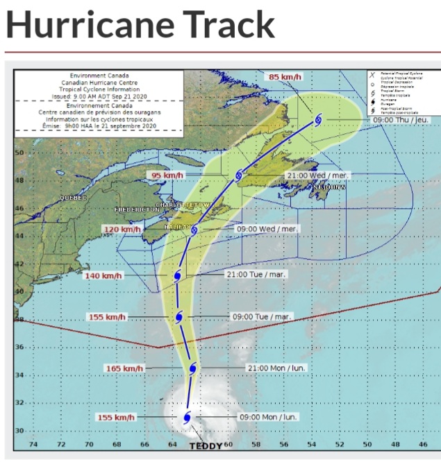 Hurricane Teddy Update, Monday, Sept. 21
