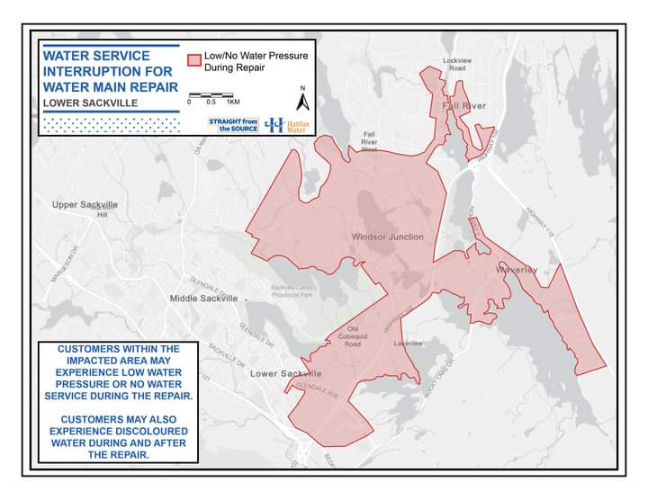 Water Service Interruption – Lower Sackville, Waverley, Fall River & Windsor Junction Areas