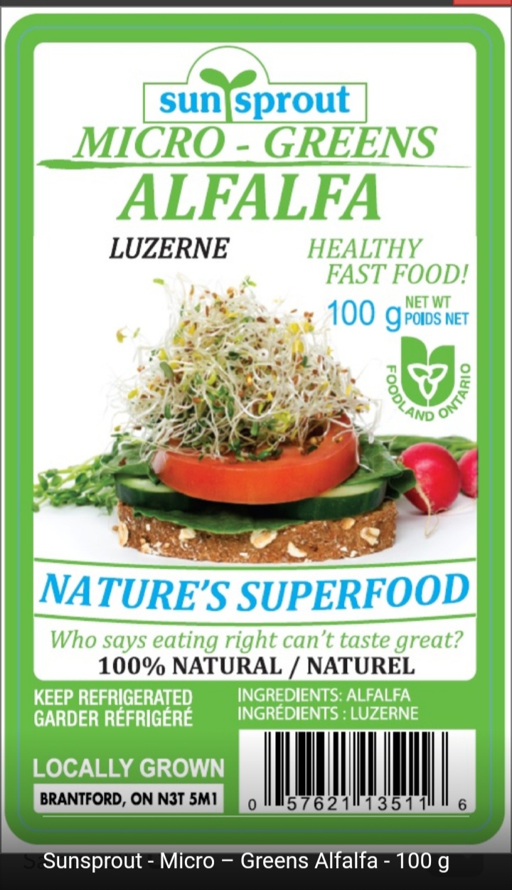 Sunsprout brand Micro – Greens,  Alfalfa recalled due to Salmonella