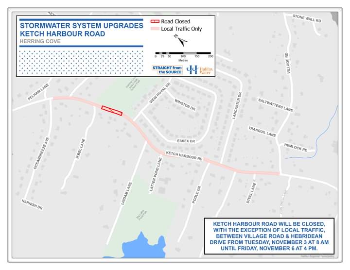 Halifax Water will be continuing the replacement of a culvert near 31 Ketch Harbour Road in Herring Cove beginning tomorrow (Tuesday, November 3rd).