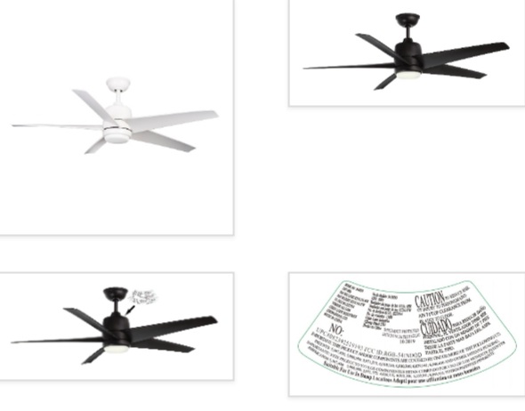 Hampton Bay Mara 54-inch Ceiling Fans in Matte White and Matte Black recalled due to injury hazard