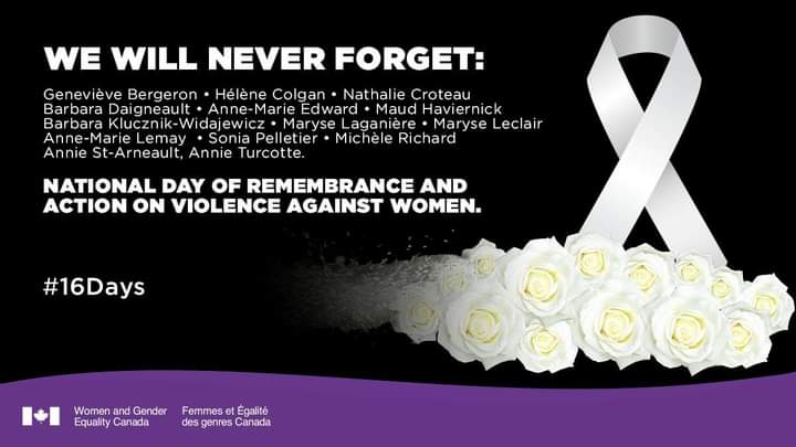 Today we honour the 14 women murdered during the Montreal Massacre at l’École Polytechnique
