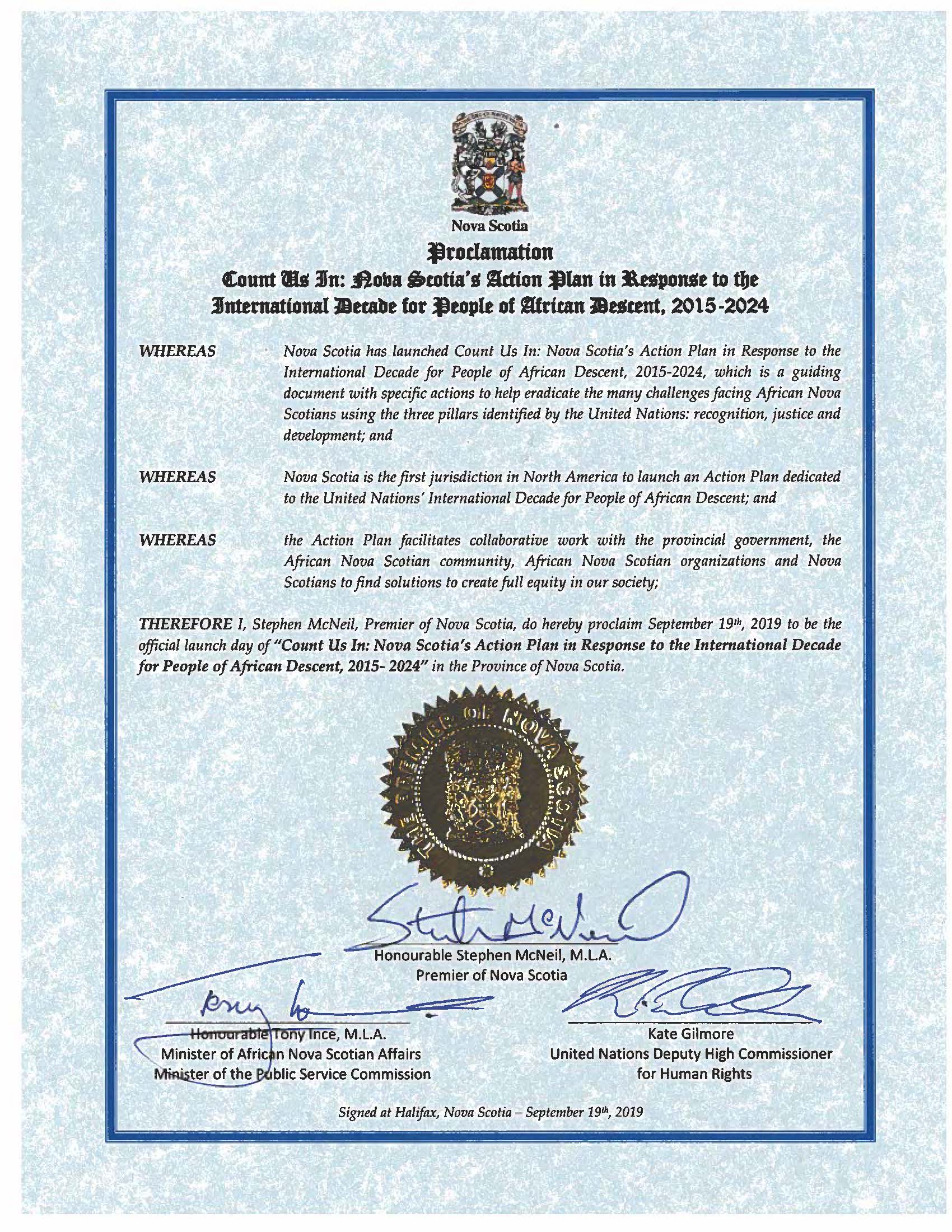 Legislation Recognizes Emancipation Day in Nova Scotia