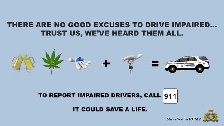 Tomorrow is National Impaired Driving Enforcement Day and RCMPNS will be on the roads to protect all road users