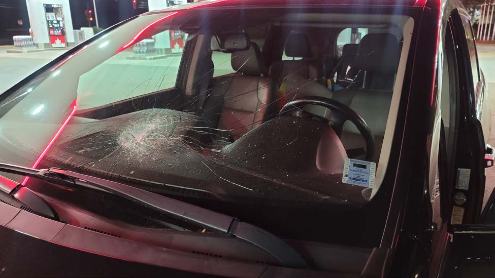Rocks thrown from overpass damage passing vehicles