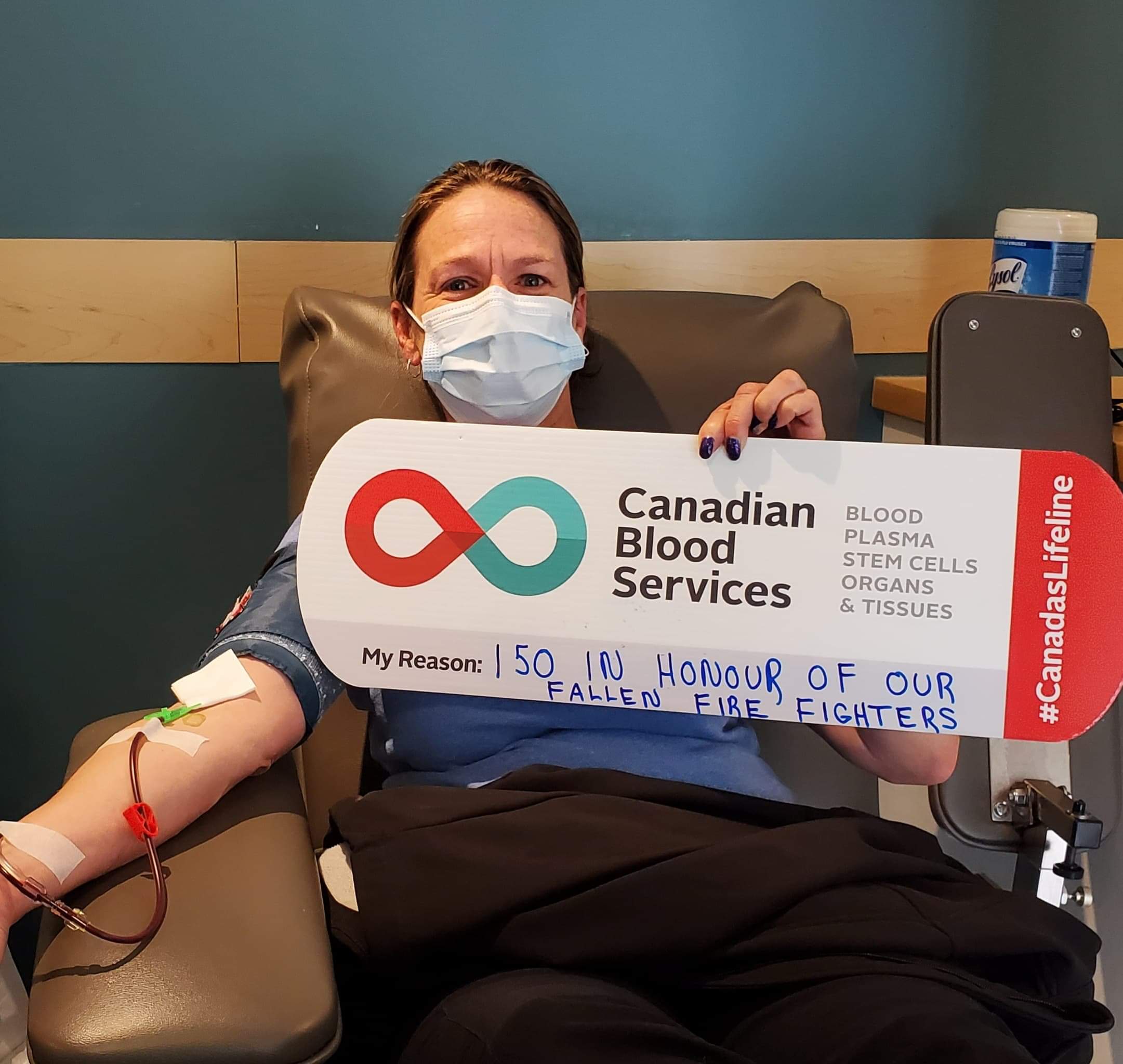 HRFE Capt Thompson reached a milestone recently. She has made 150 donations at Canada Blood Services