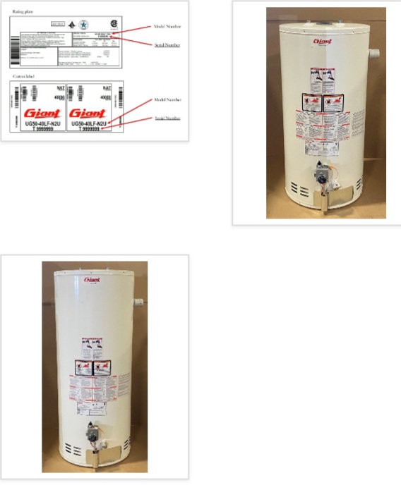 Specified models of Usines Giant Factories Inc. gas water heaters recalled due to potential carbon monoxide leak