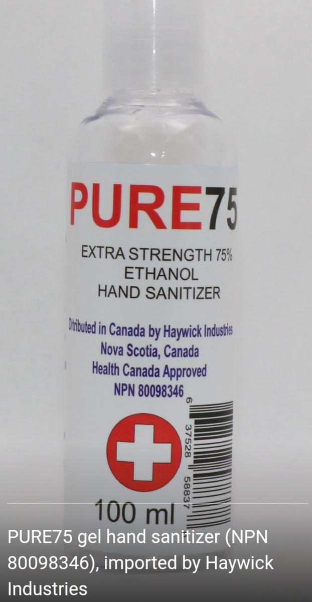 Health Canada suspends licence and requested a recall for PURE75 gel hand sanitizer due to potential serious health risks