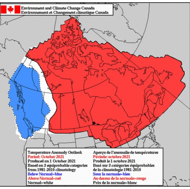 October Temperature Outlook via Environment Canada