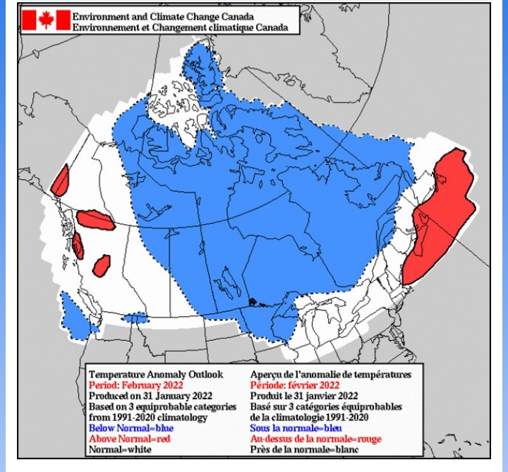 February Temperature Outlook via Environment Canada