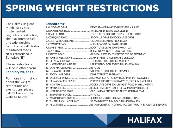 Municipality implements annual Spring Weight Restrictions