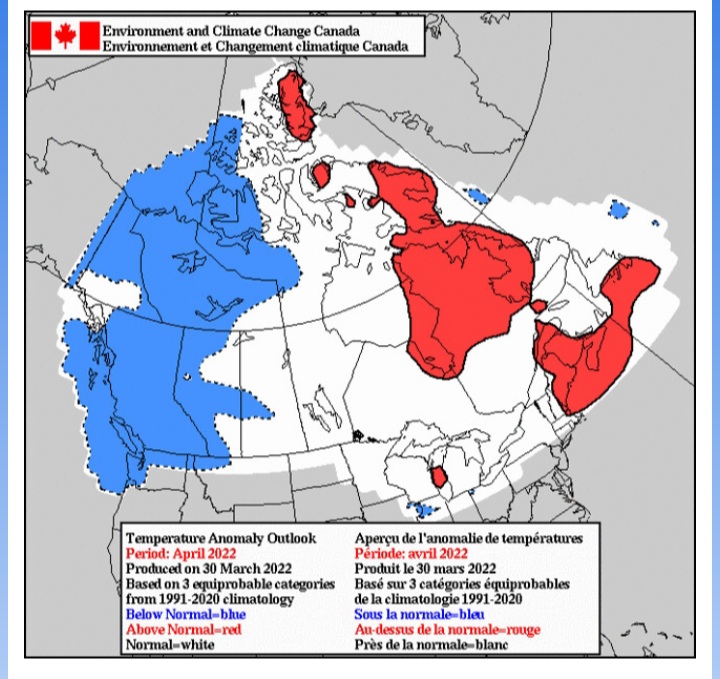 April Temperature Outlook via Environment Canada 