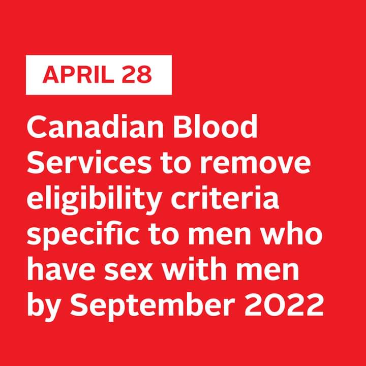 Canadian Blood Services to remove eligibility criteria specific to men who have sex with men