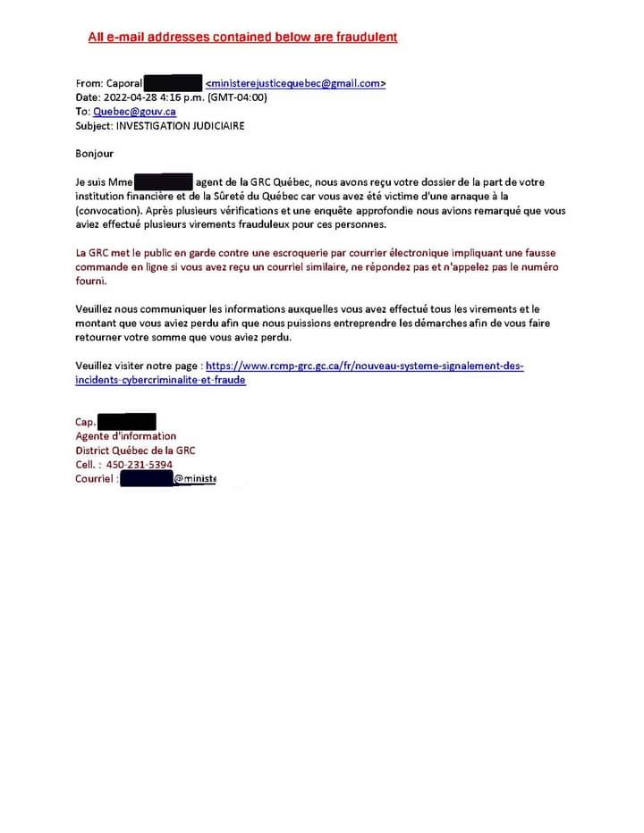 The Nova Scotia RCMP is warning the public of a cyber-scam where a scammer is impersonating an RCMP officer from Nova Scotia