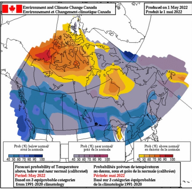 May Temperature Outlook via Environment Canada