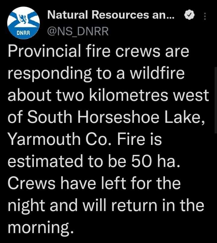 Provincial fire crews are responding to a wildfire about two kilometres west of South Horseshoe Lake