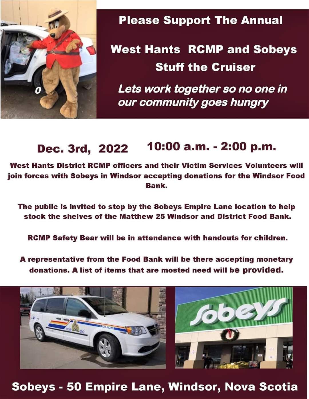 West Hants RCMP and Windsor Sobeys join together to "Stuff the Cruiser"
