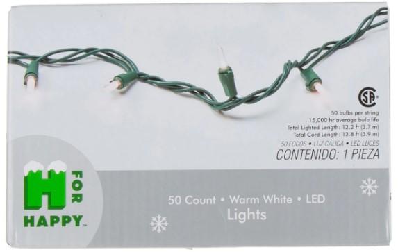 H for Happy™ 50- Count LED Basic Christmas String Lights in White recalled due to electric shock hazard