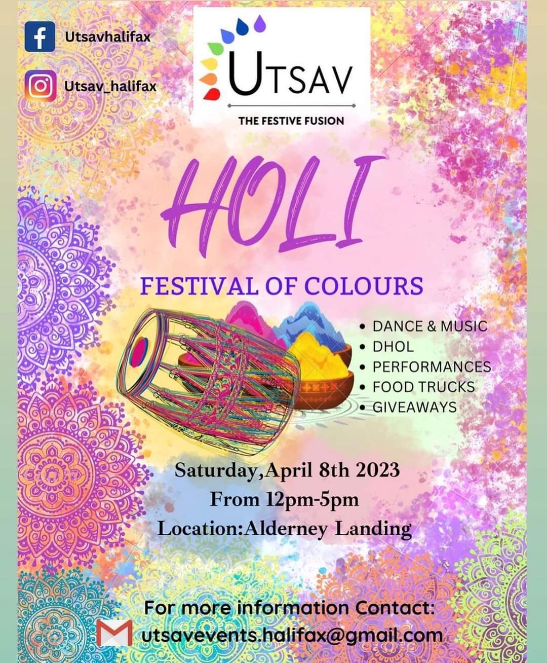 Celebrate Holi-Festival of Colours at Alderney Landing on Saturday, April