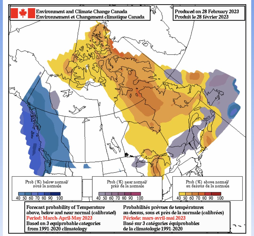 Spring temperature outlook via Environment Canada