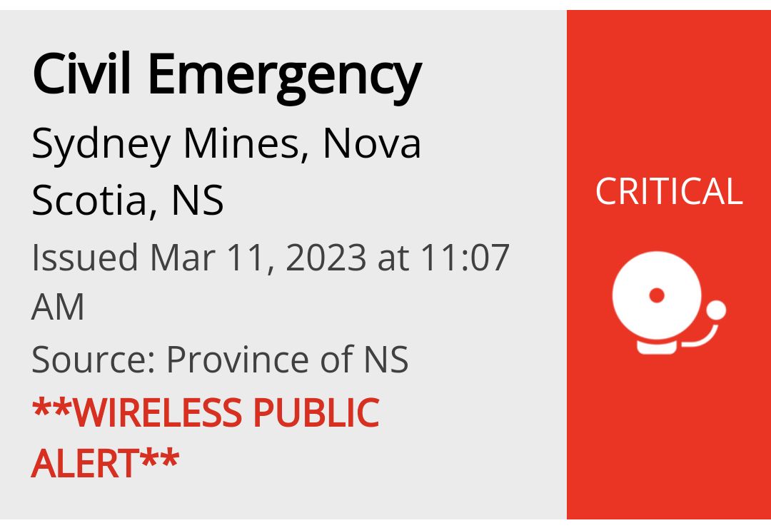 (Update) Alert Issued in Cape Breton