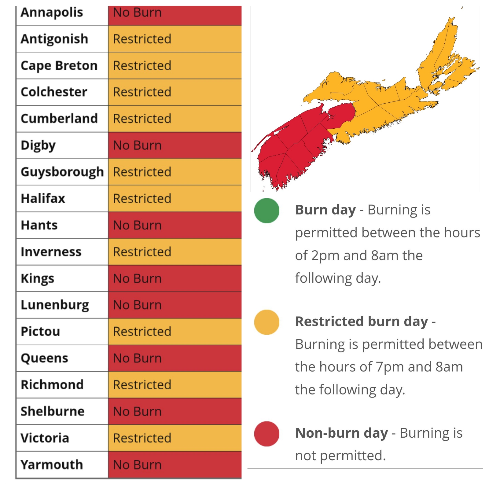 Provincial Burn Restrictions for May 15, 2023 2:00 pm to May 16 2023 8:00 am.