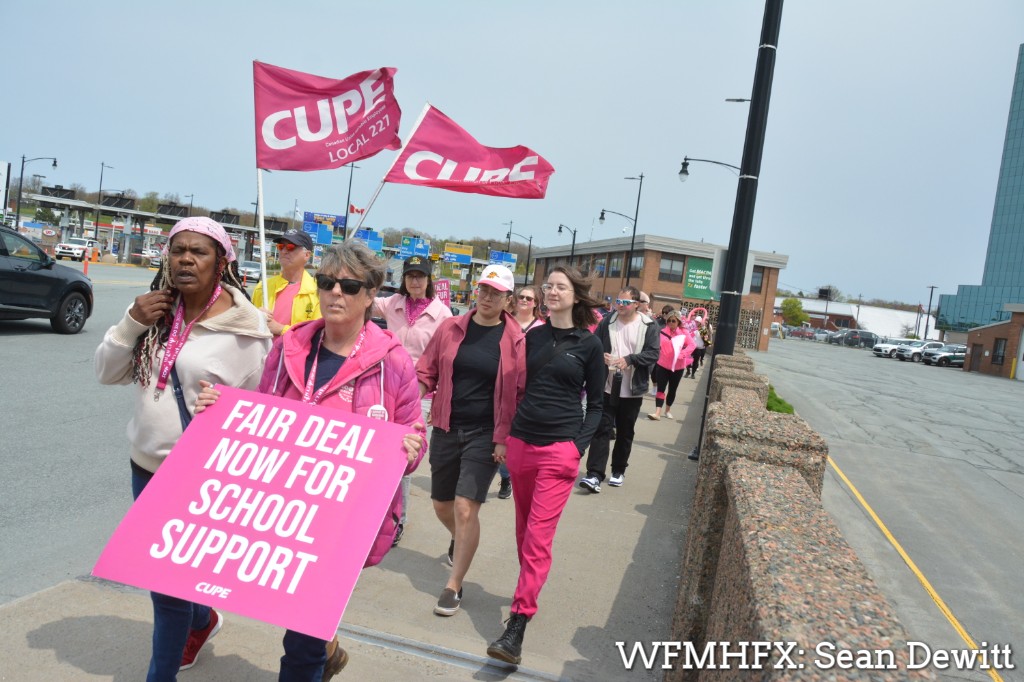 School supporters on strike take to the Macdonald Bridge to rally