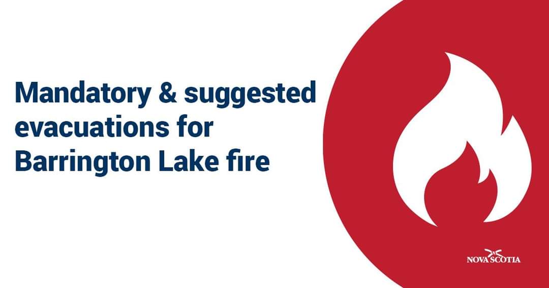 The forest fire is reported traveling from the Municipality of Barrington in a northeast direction, and has crossed into the Municipality of Shelburne.