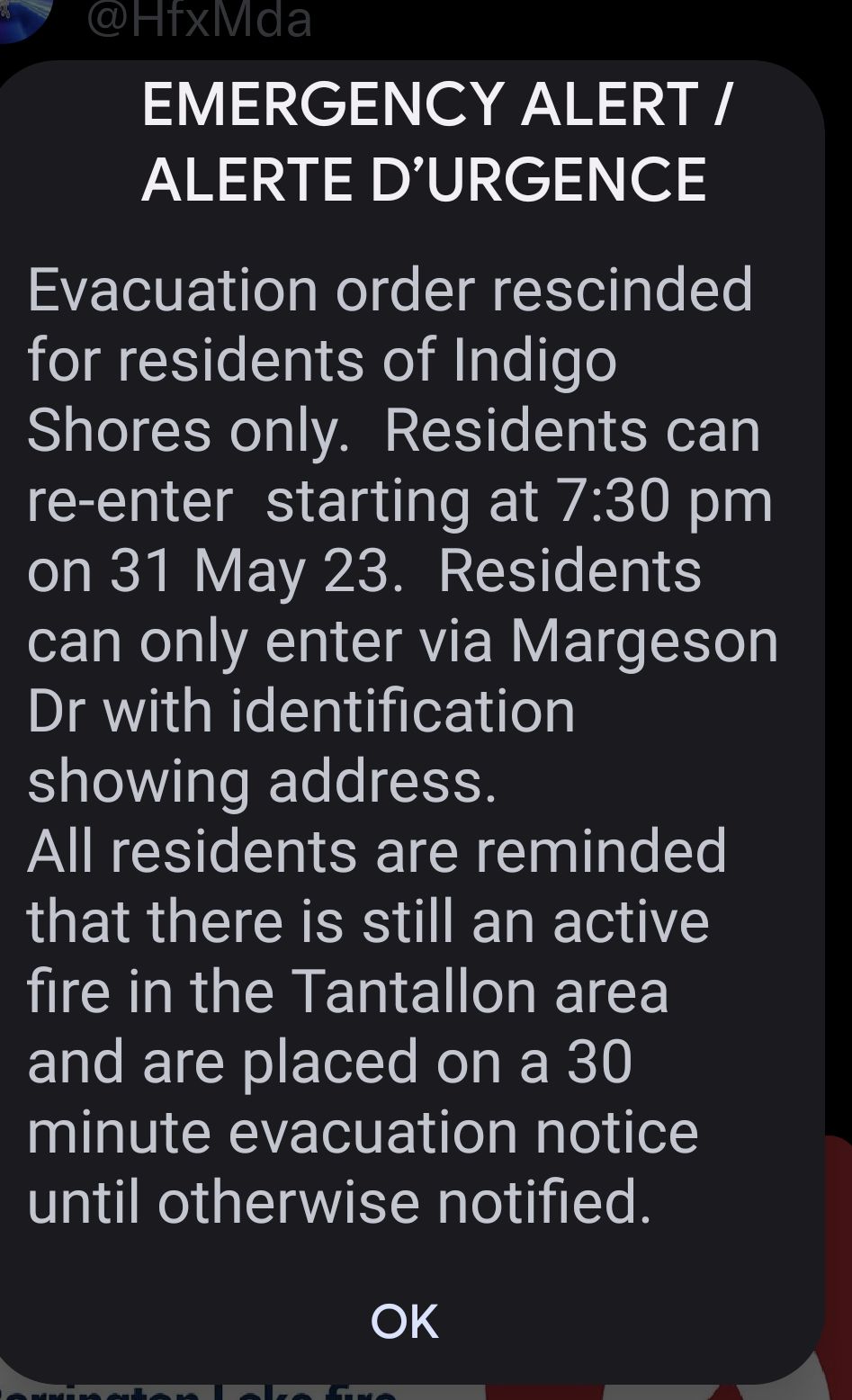 Evacuation order rescinded for residents of Indigo Shores only