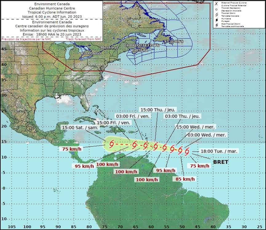 Update - Tropical Storm Bret forecast to remain Tropical Storm strength