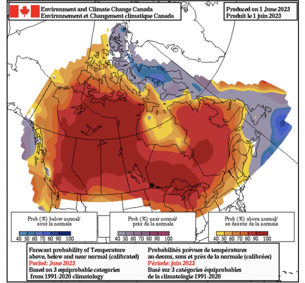June temperature outlook via Environment Canada