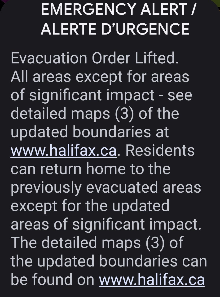 The Halifax Regional Municipality is advising residents of the following evacuation area update