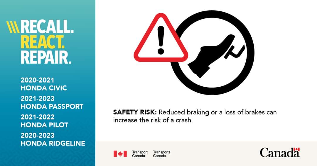 Recall: on certain 2020-2023 Honda vehicles, the brake master cylinder could separate from the brake booster