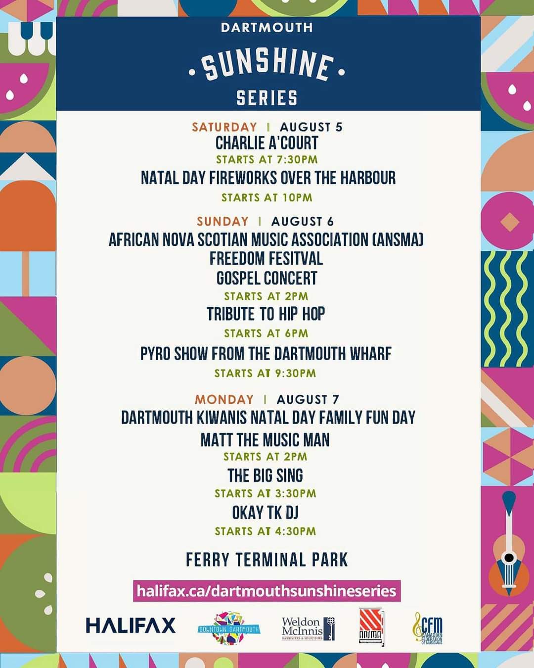 Head downtown for a special LONG WEEKEND of live music at the Dartmouth Sunshine Series in Dartmouth Ferry Terminal Park