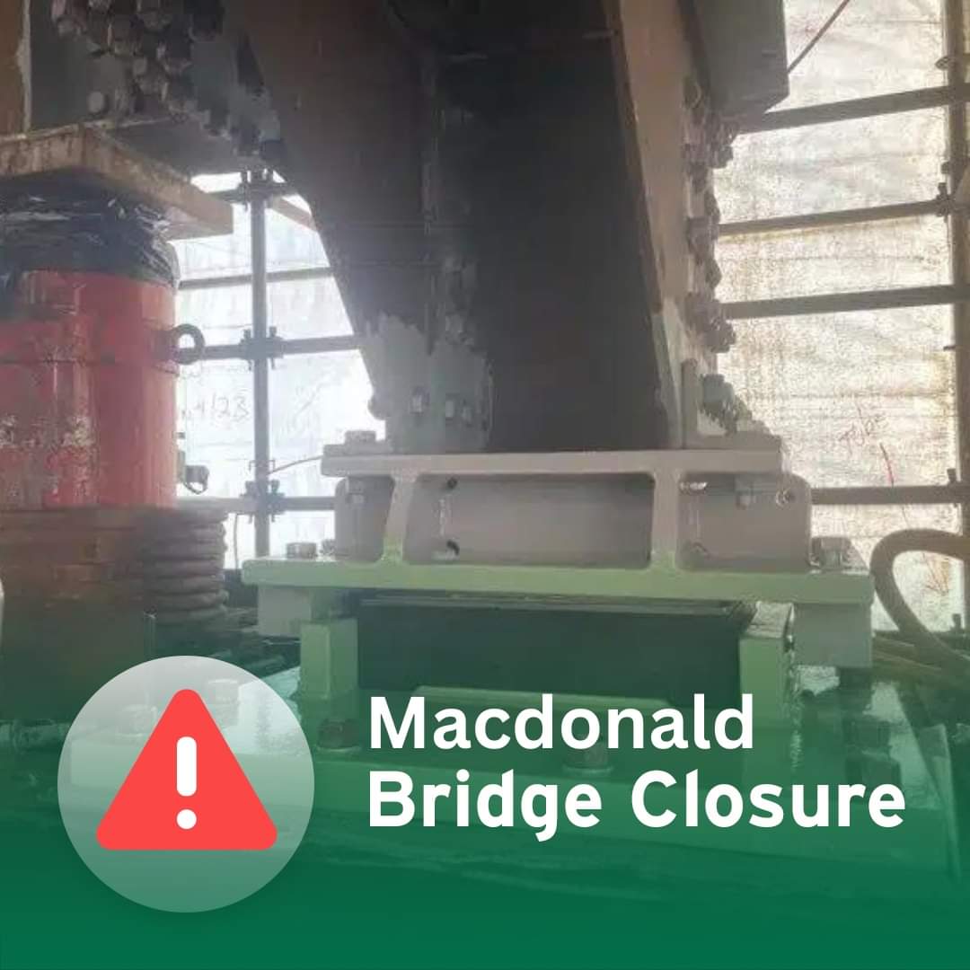 The Macdonald Bridge will be closed this coming weekend, August 25-28, to allow crews to complete a bearing replacement