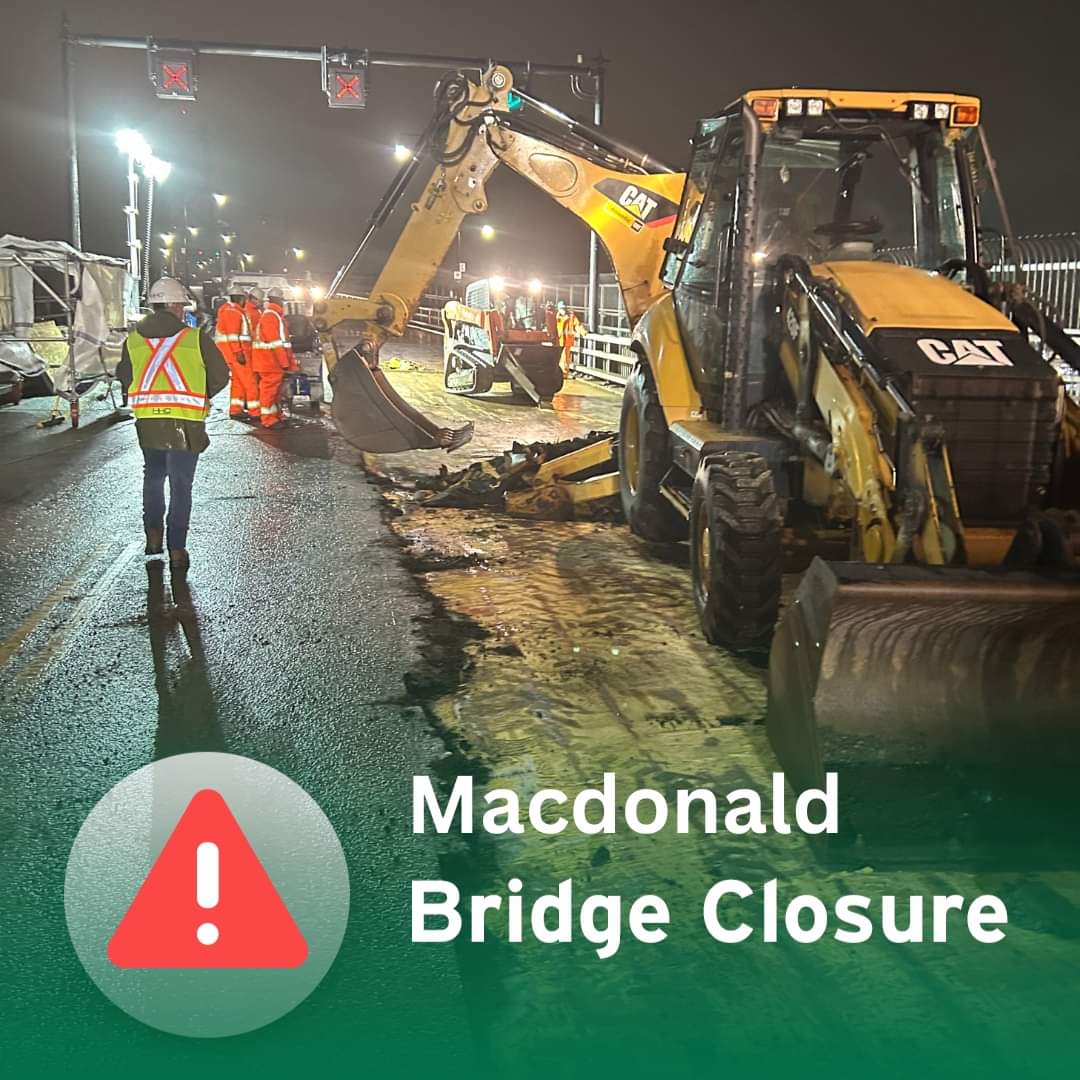 The Macdonald Bridge will be closed for the duration of Labour Day Weekend, including Monday, for paving