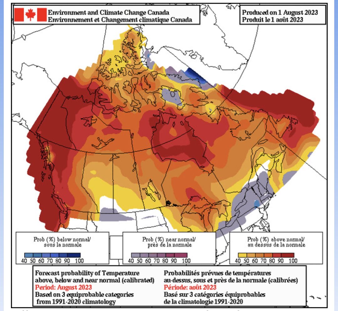 August temperature outlook via Environment Canada