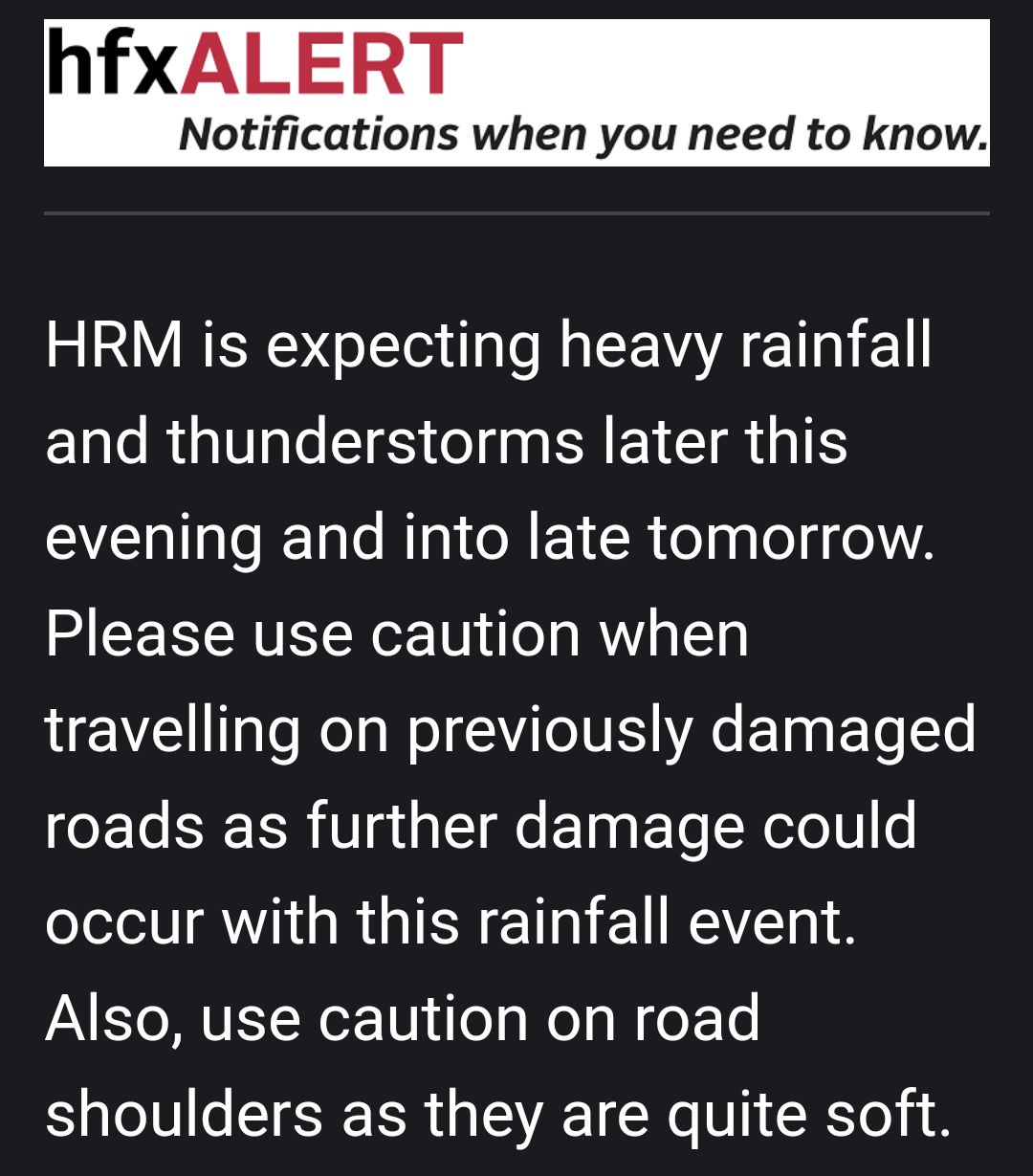 Alert regarding the rainfall warning