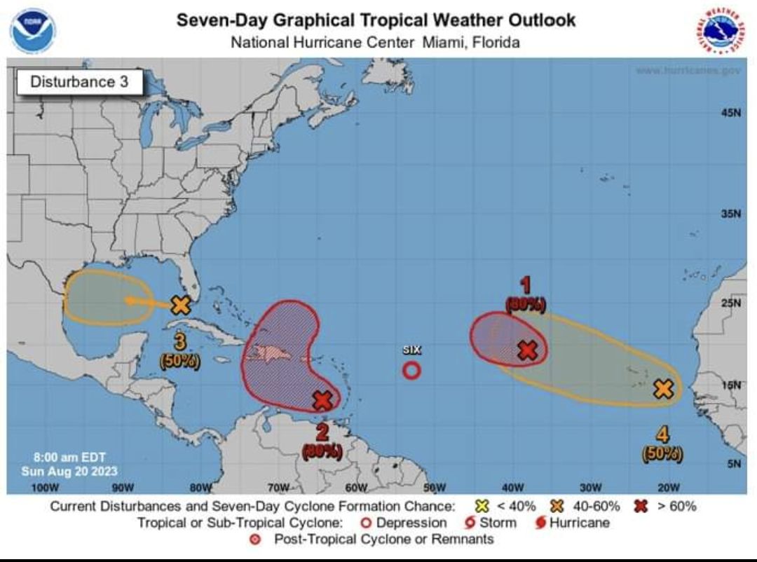 The National Hurricane Center is monitoring five weather systems with environmental conditions for the probability of tropical cyclone development