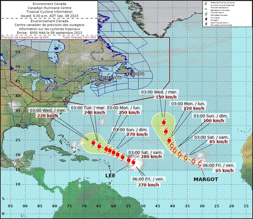 Hurricane Lee, a powerful Category 5 Hurricane, continues to track northwesterly