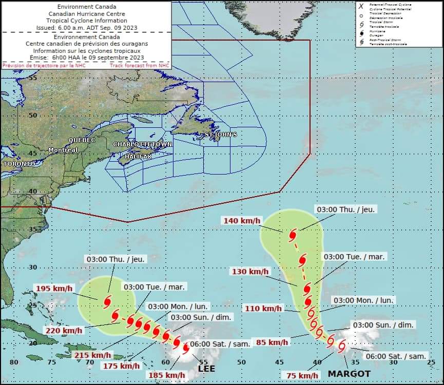 The Canadian Hurricane Centre (CHC) continues to closely monitor Major Hurricane Lee and Tropical Storm Margot