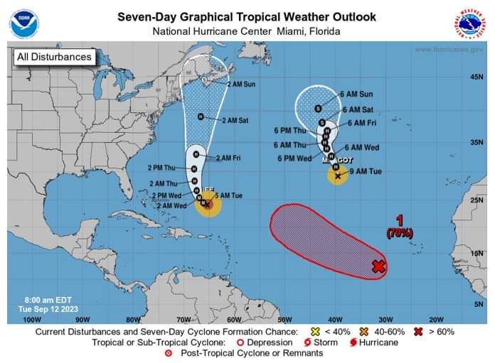 Lee has maintained its strength and remains a category 3 hurricane