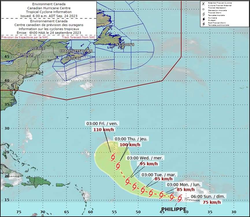 (Update) Tropical Storm Philippe continues westward, forecast to turn northwesterly early next week
