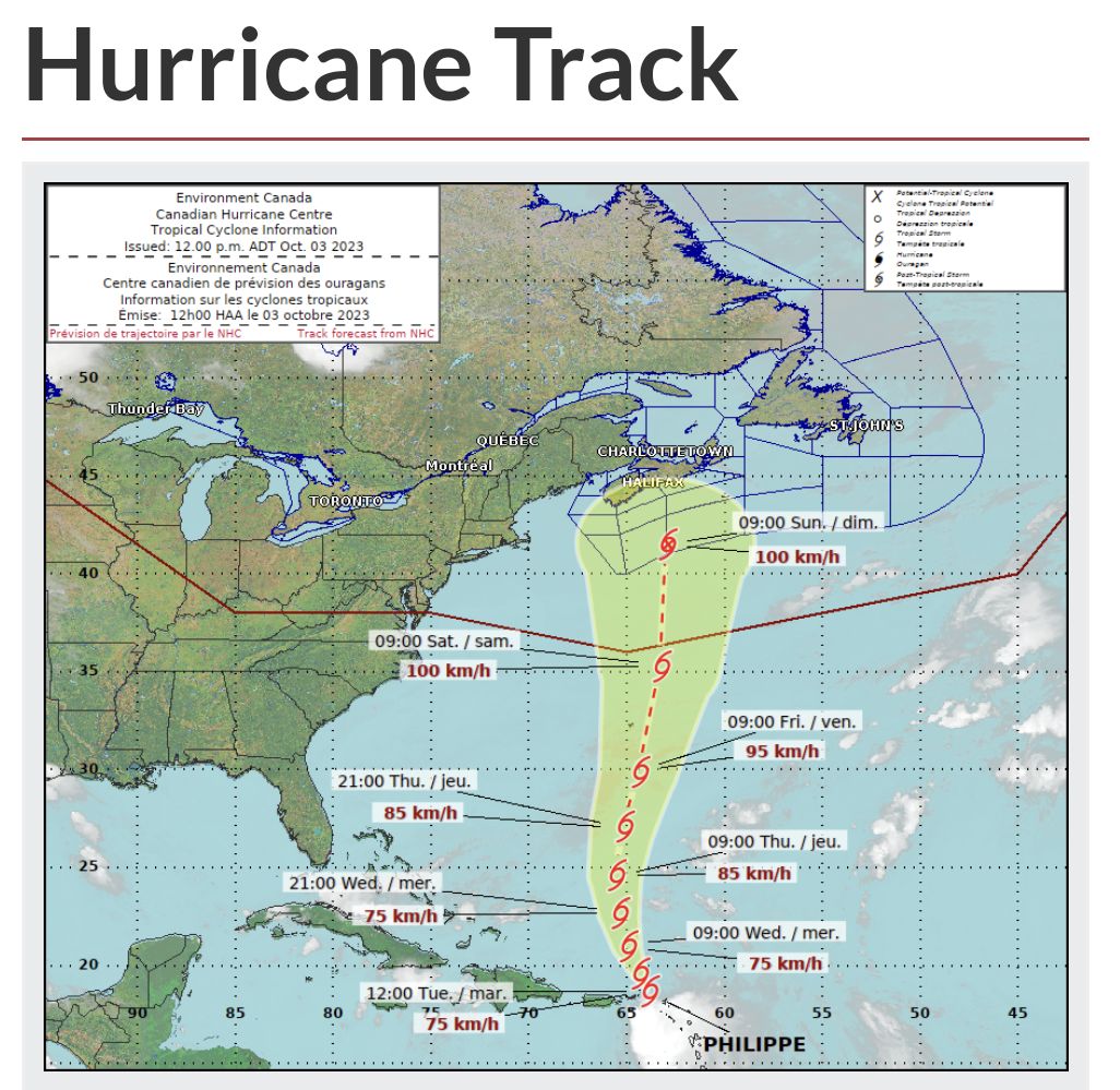 The latest track for Philippe according to Environment Canada