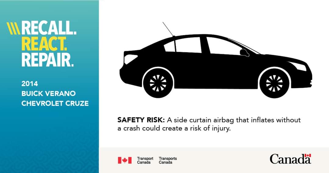 Recall: On some 2014 General Motors vehicles, the inflator for the side curtain airbag could rupture at the inflator weld joint and cause it to inflate without a crash