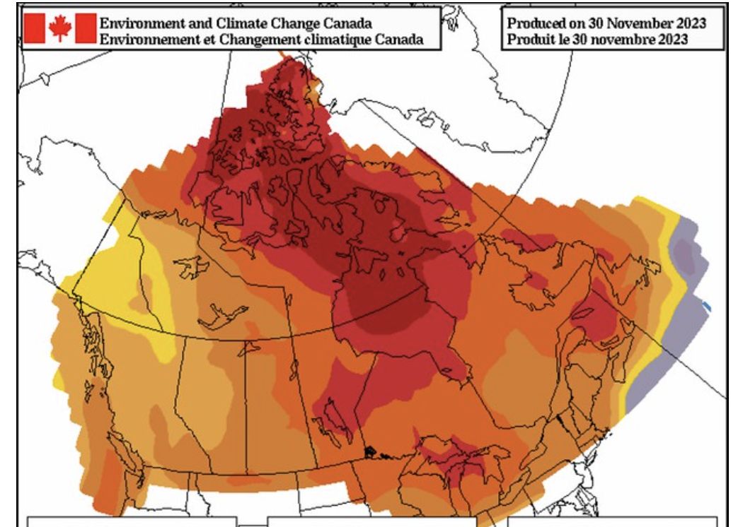 December temperature outlook via Environment Canada 