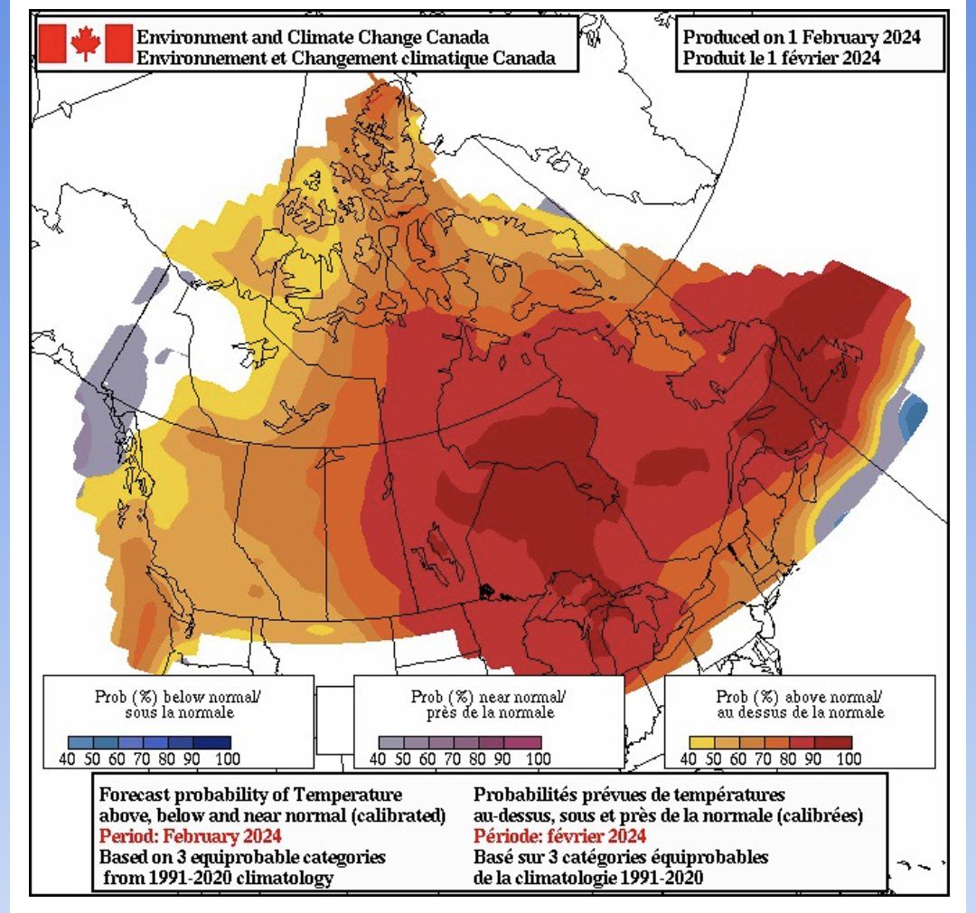 February temperature outlook via Environment Canada
